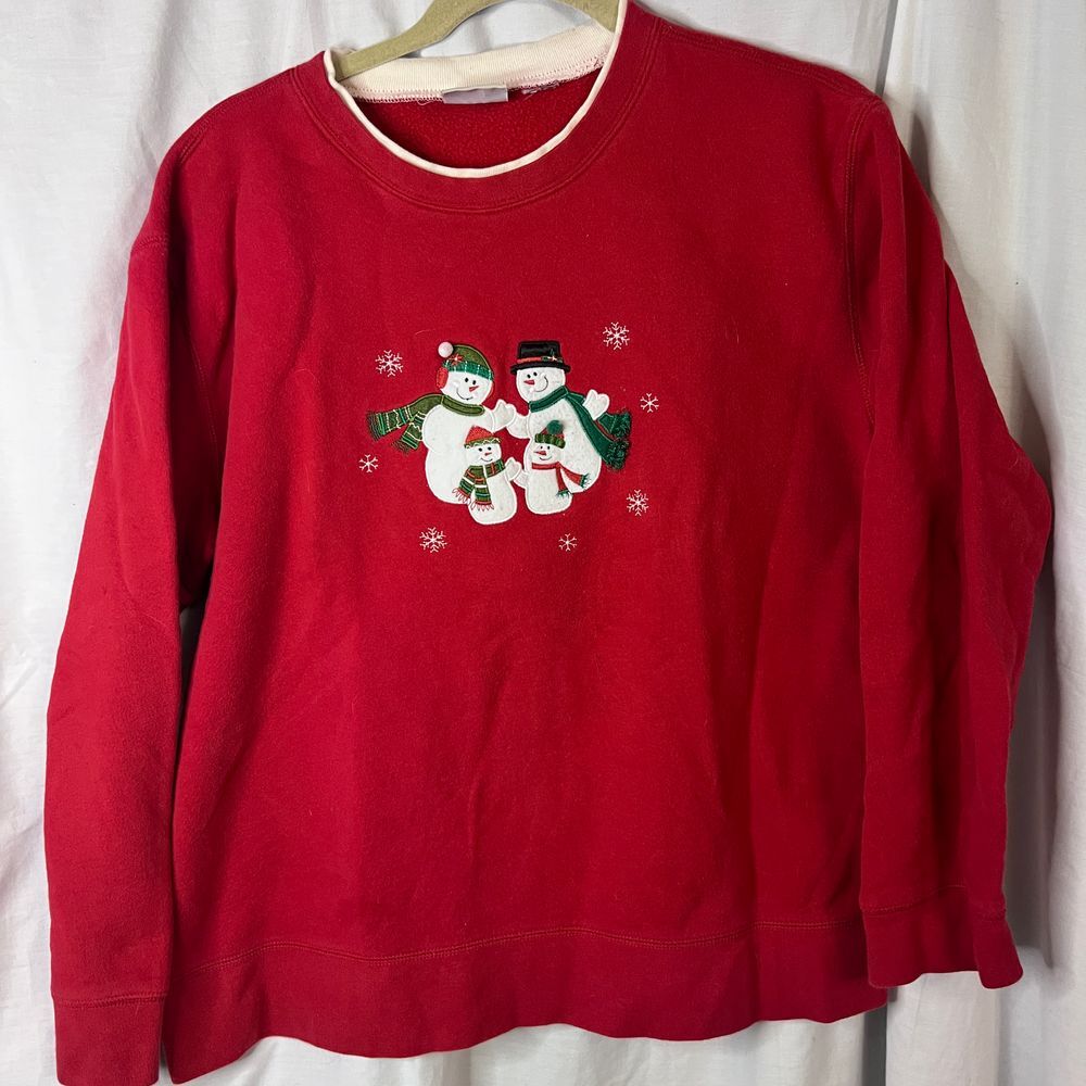 Vintage Womens Classic Elements‎ Granny Christmas Snowman Sweatshirt Red L Large